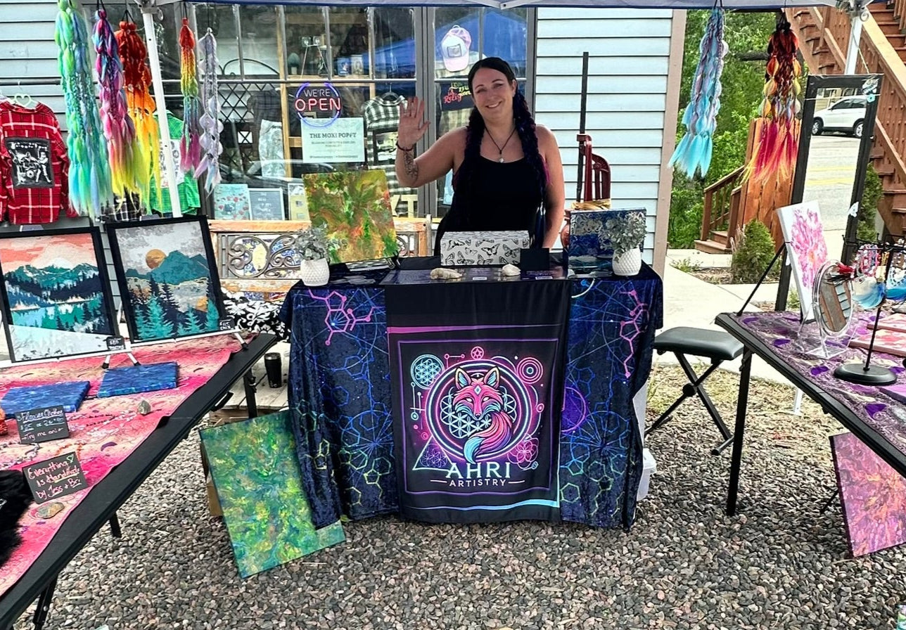 Jess in Morrison CO at her 2nd booth setup in front of the Moxi Poppi